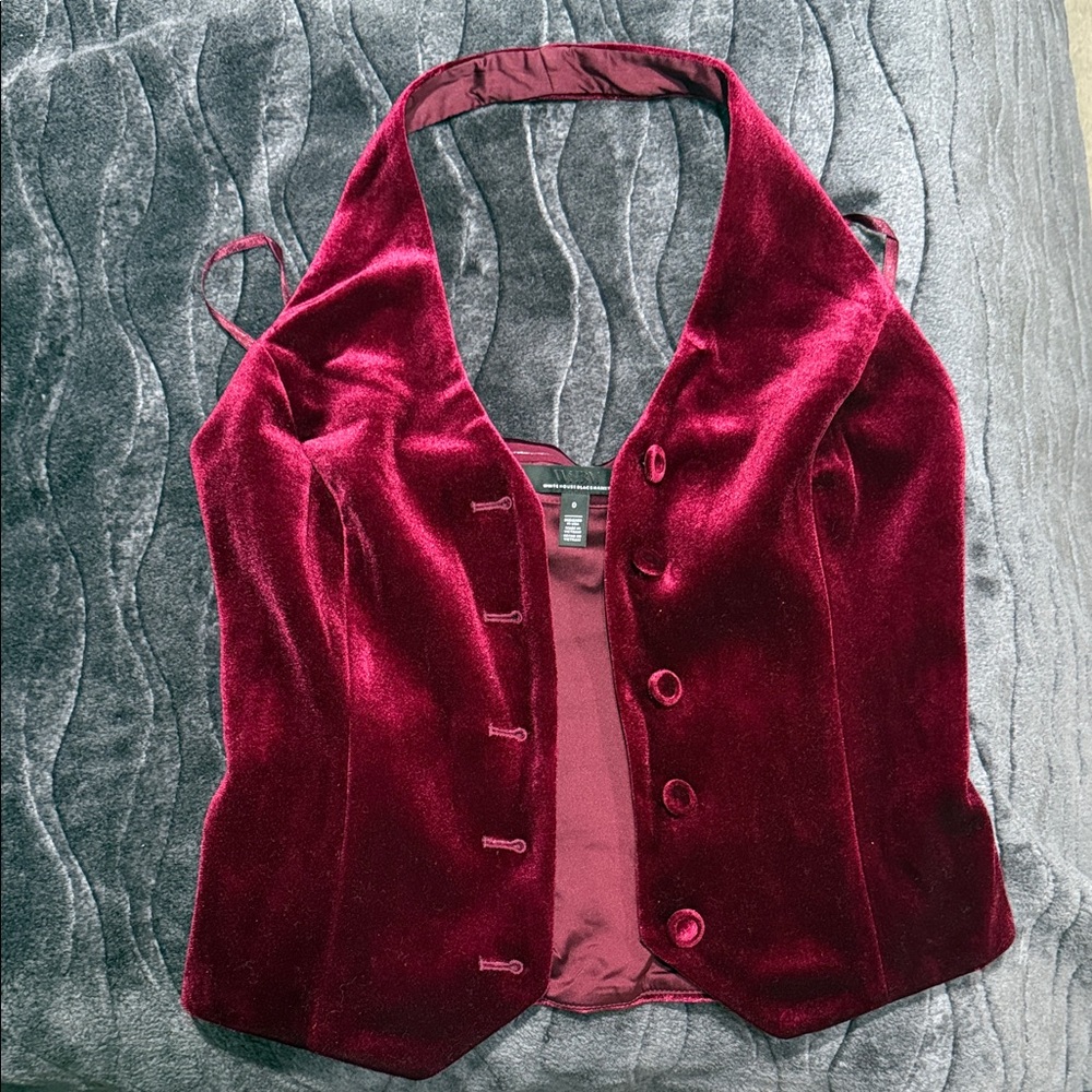 White House Black Market Burgundy Velvet Halter Vest